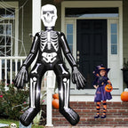 Witchwood™ Halloween Inflatables Outdoor Decorations, 10.5FT Sitting Skeleton Halloween Outdoor Inflatables Decorations Skeleton Blow Up Built in Lights Air Pump for Halloween Party Yard Garden Party Supplies