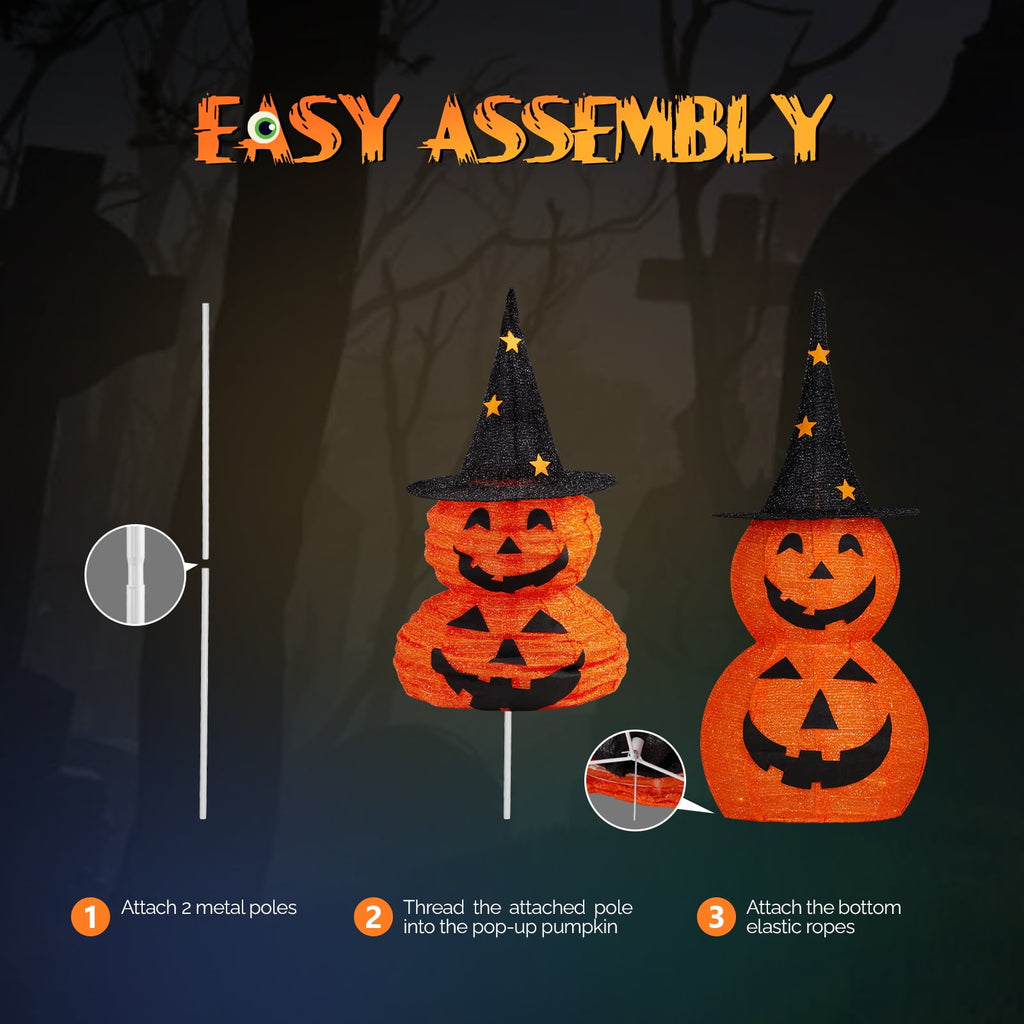 Witchwood™ 3FT Pumpkins Halloween Lighted Pumpkin Outdoor Decoration for Holiday Lawn Garden Party,2Pcs