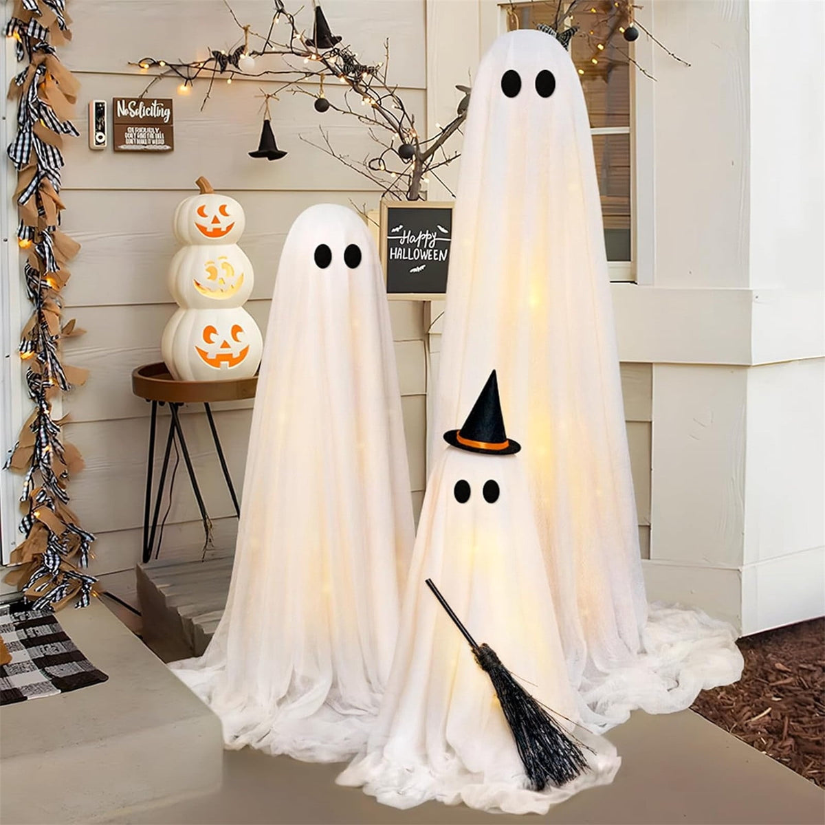 Witchwood™ Halloween Decorations Outdoor - Set of 3 Light Up Spooky Ghosts Decoration with 8 Light Modes Timer Remote- Indoor Cute Party Ghost Decor for Yard Porch Lawn Home Front Door