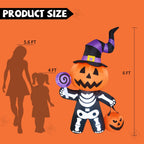 Witchwood™ Halloween Inflatables 6 FT Halloween Pumpkin Inflatable with Skull Body, Scary Blow Up Halloween Pumpkin Decoration with LED Lights, Outdoor Halloween Decorations Clearance for Holiday Party
