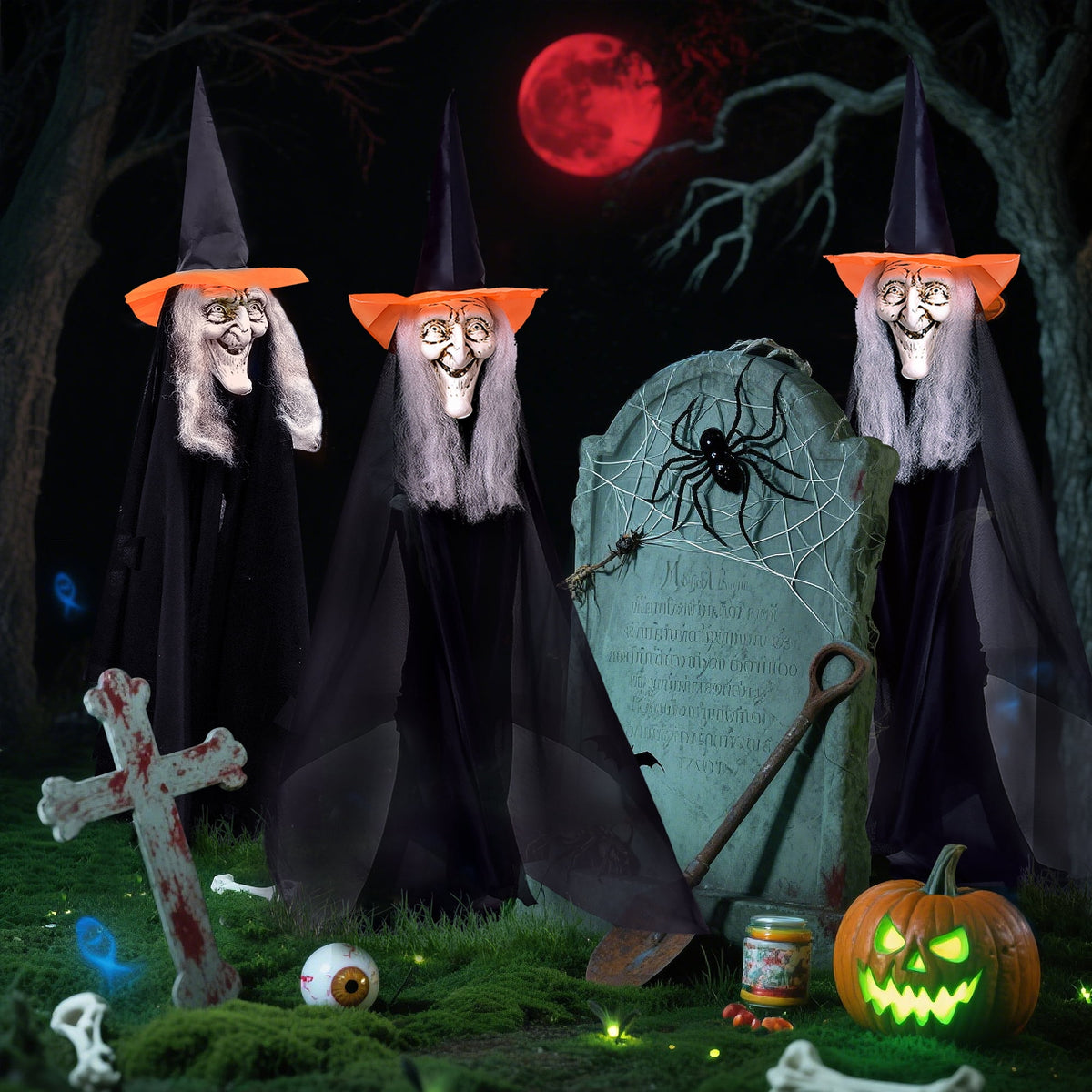 Witchwood™ Fun Little Toys 3 Pcs Halloween Witch Decorations, 43" Wicked Witches Decor, Scary Halloween Stakes for Outdoor Graveyard, Garden, Yard, Lawn, Walkway Party Supplies