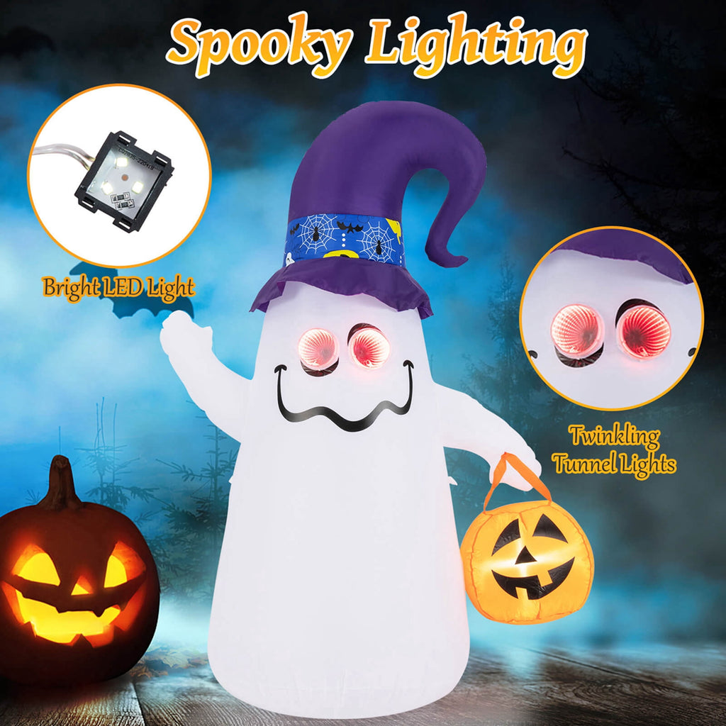 Witchwood™ Costway 6 Ft Halloween Inflatables Cute Ghost with Jack-O-Lantern & Witch Hat