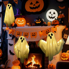 Witchwood™ 3 pack Hanging Ghosts Halloween Decor, 20 inch LED Glowing Ghost Halloween Decorations Outdoor Lights for Yard Porch Tree Garden Patio Bedroom Wall Party, Warm White
