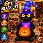 Witchwood™ Toiyjofe 6ft Halloween Inflatable Black Cat with Jack-o'-Lantern & LED Lights, Trick-or-Treat Yard Decoration with Witch Hat for Outdoor Lawn & Porch