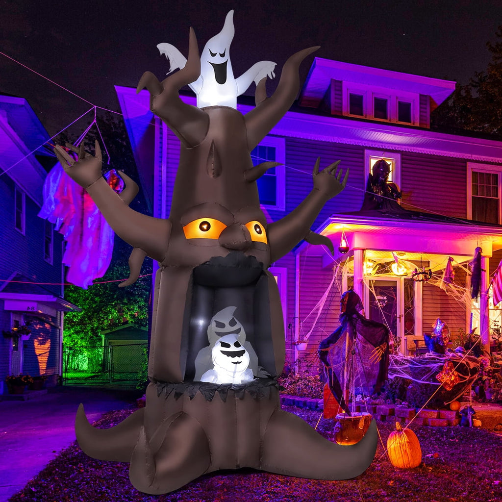 Witchwood™ Halloween Inflatables 9 FT Animated Halloween Tree Inflatables with Built-in LED lights, Scary Spooky Tree Inflatable with White Ghost, Outdoor Halloween Decorations for Halloween Holiday Party