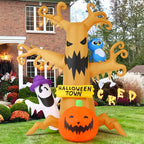 Witchwood™ Halloween Inflatables 8 FT Halloween Inflatable tree with Ghost Pumpkin and Owl, Halloween Dead Tree Decorations Scary Halloween Decorations with Built-in Lights for Halloween/Holiday/Party