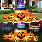 Witchwood™ 8.7FT Halloween Inflatable Pumpkin Set, 7-Pumpkin Outdoor Decoration with Witch Hats and LED Lights for Yard, Garden, Lawn
