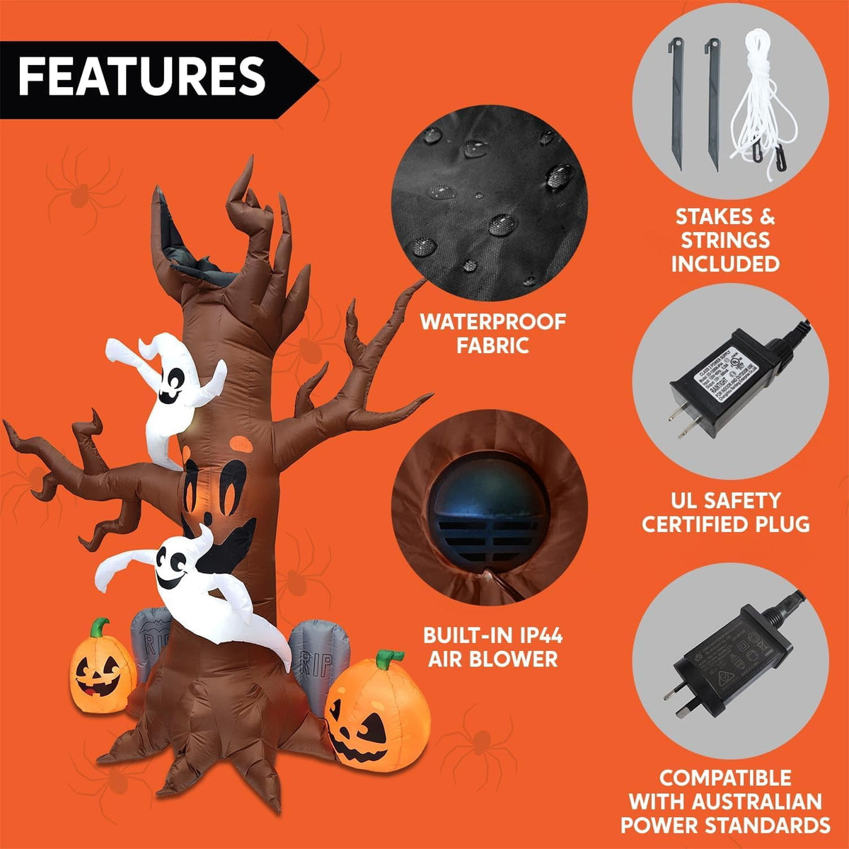 Witchwood™ 8 FT Halloween Inflatables Spooky Tree with Ghost,Pumpkin & Tombstone Tree Blow Up Decor with Built-in LED Lights for Yard,Lawn,Garden,Party,Holiday Outdoor Decorations
