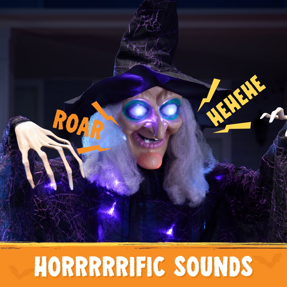 Witchwood™ 6ft Halloween Witch Decoration,Outdoor Scary Halloween Animatronic Hanging Witch with Light Up Eyes and Sound Decoration for Halloween Outdoor