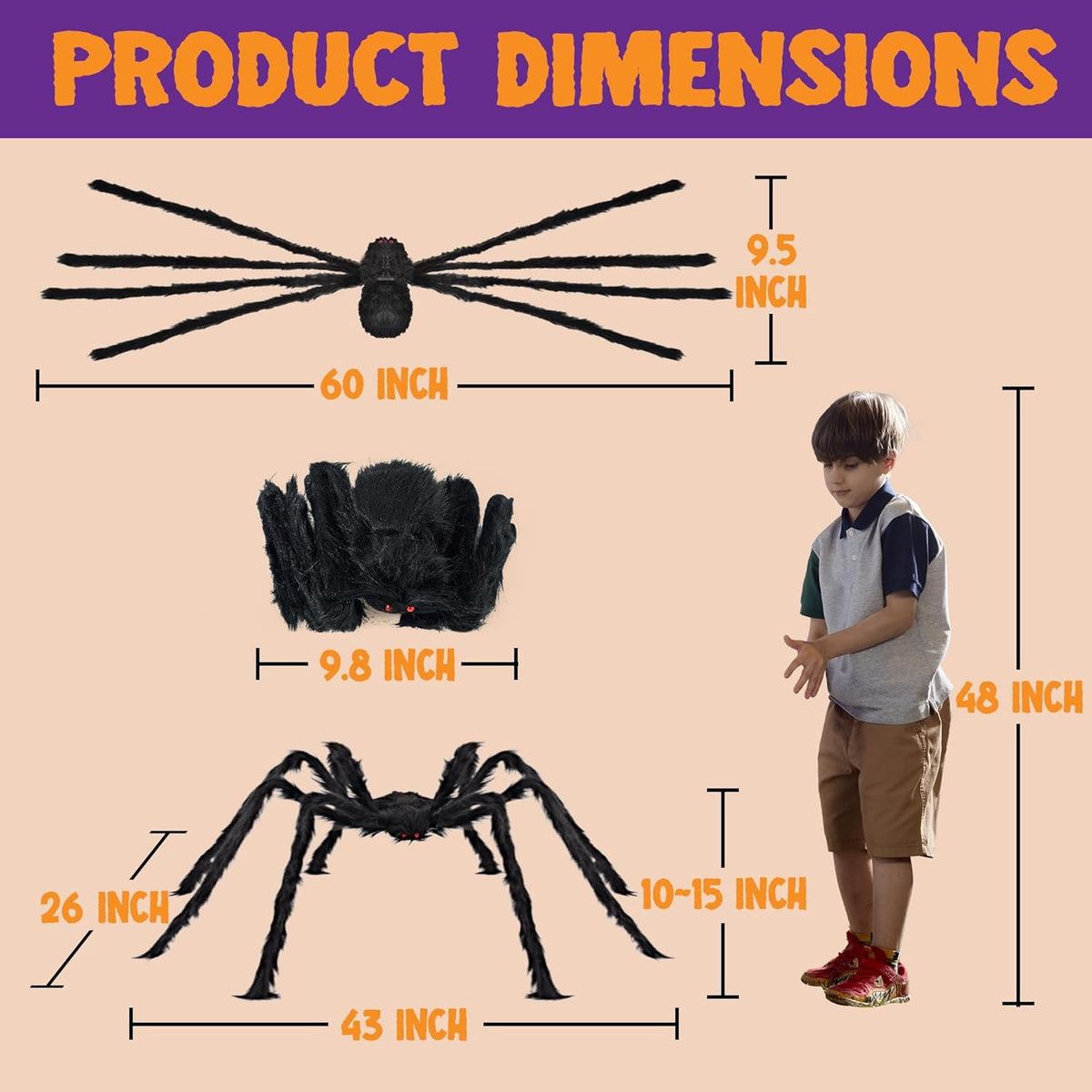 Witchwood™ 3 Pack 5 FT Giant Spider Halloween Decorations,Scary Spider Halloween Decorations Outdoor Party Decorations Props Halloween Yard Decorations,Black