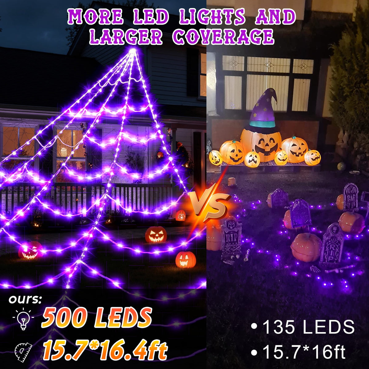Witchwood™ Scidweet Halloween Decorations Outdoor, 500 LED Halloween Giant Spider Web Lights for Garden Yard Porch Home Decor, Purple White