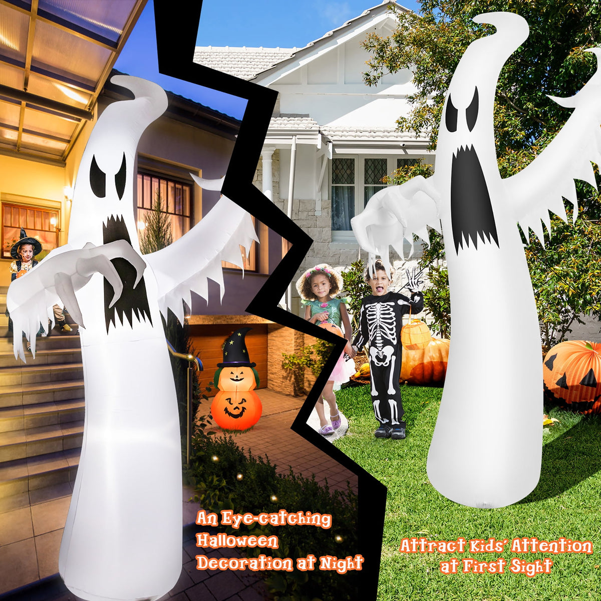 Witchwood™ Costway 12ft Halloween Inflatable Ghost Quick Blow up w/LED Lights Outdoor Yard Scary Decoration