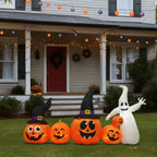 Witchwood™ 8FT Halloween Inflatable Pumpkin Ghost Scene, 5 Total LEDs, Waterproof Polyester, Quick Inflation with Stakes/Ropes for Yard/Garden/Indoor