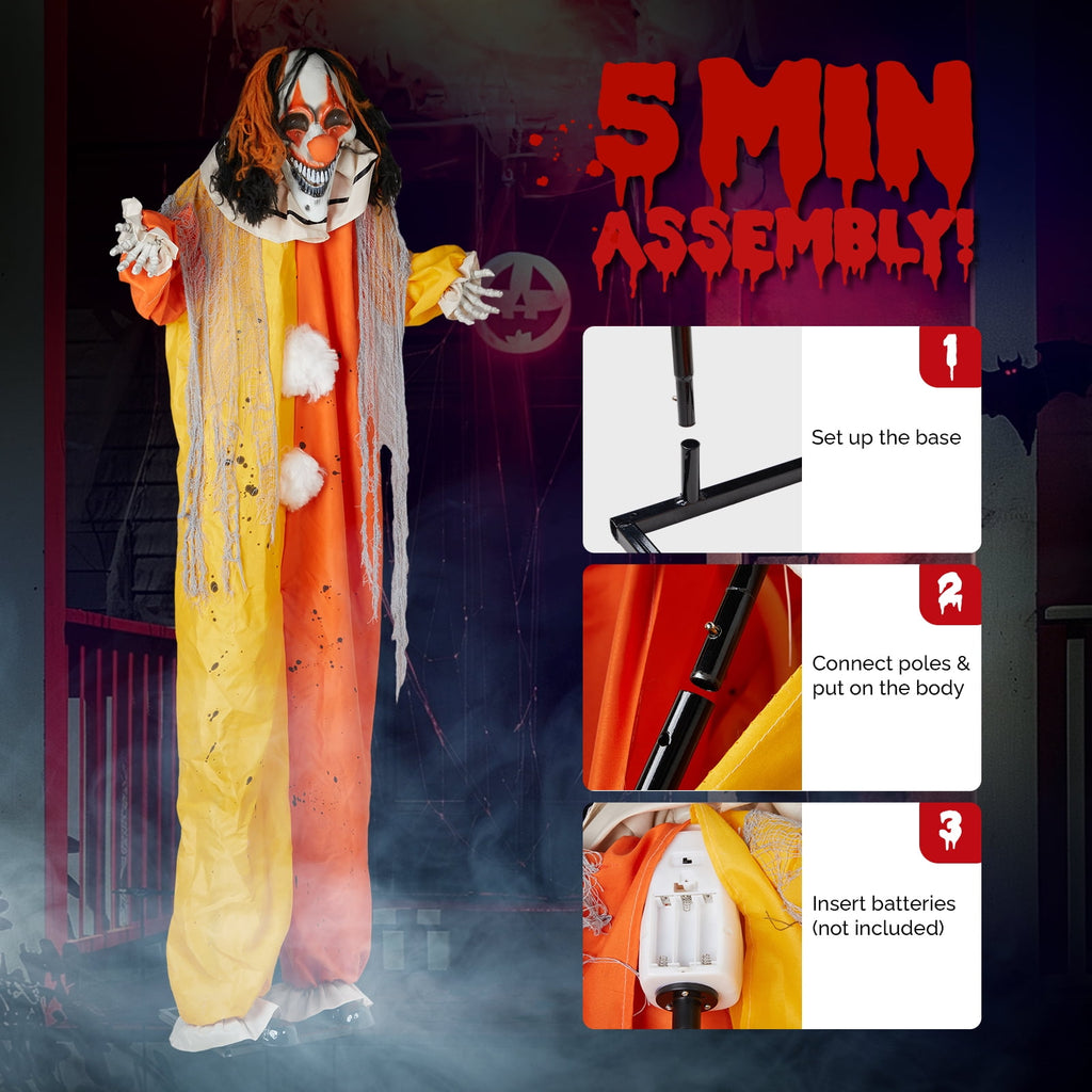 Witchwood™ 8 ft Clown Animated Halloween Decoration Clown w/ Pre-Recorded Screaming, LED Eyes