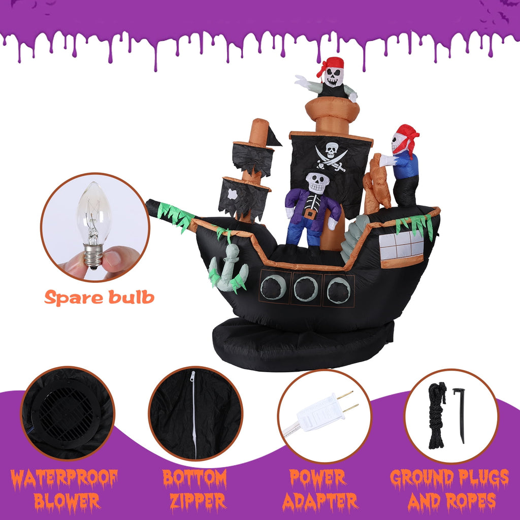 Witchwood™ 7 FT Halloween Inflatable Skeletons Ghosts on Pirate Ship Lights Decor Outdoor Indoor Holiday Decorations, Blow up Lighted Yard Decor, Giant Lawn Inflatables Home Family Outside Decor