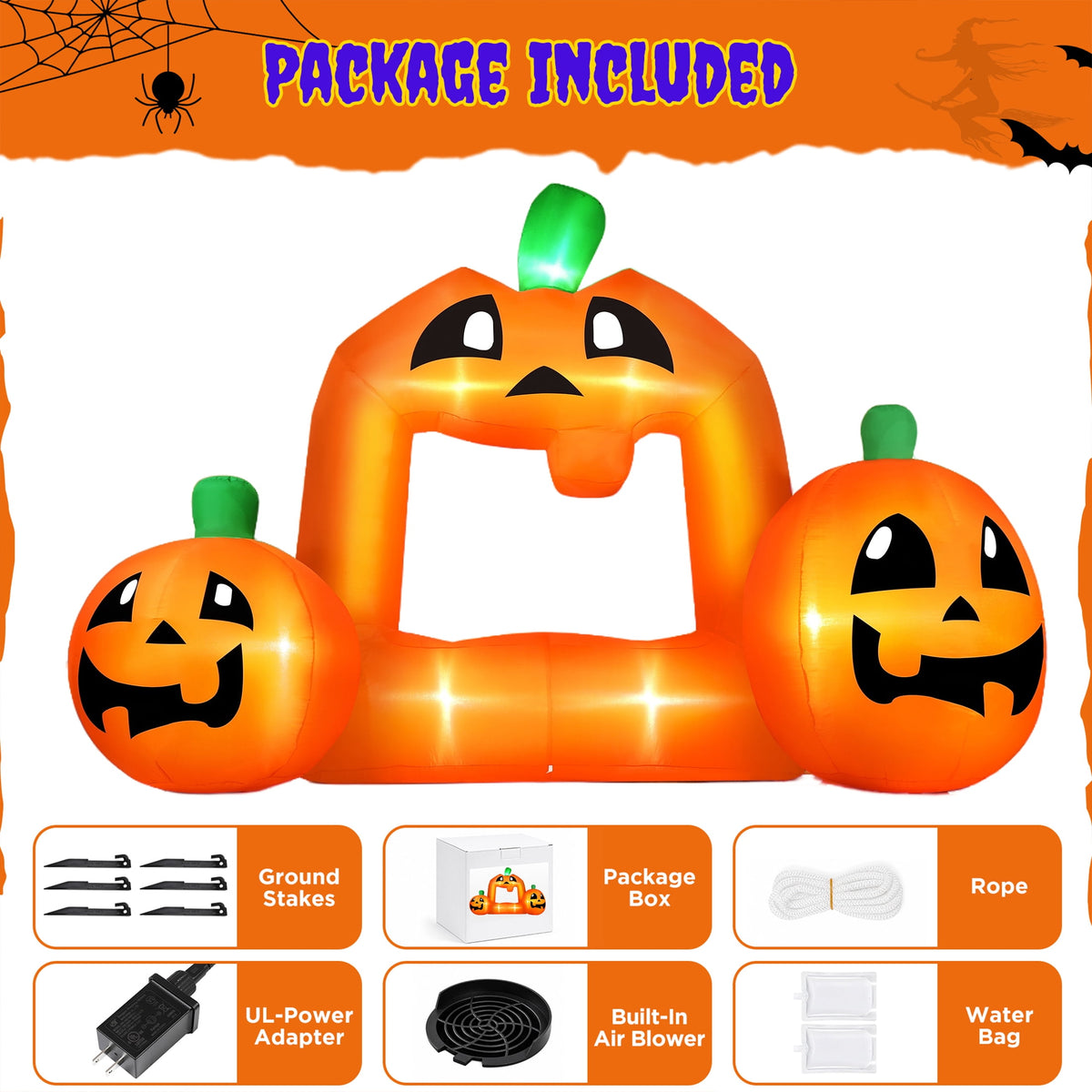 Witchwood™ (2 pack) 8.5FT Halloween Inflatable,Pumpkin Photo with Lights for Party Yard Decorations